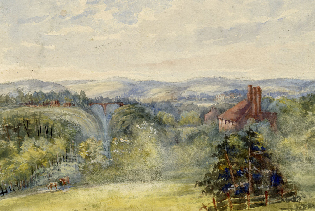 Anon., Extensive View with High Bridge – c.1870s watercolour painting