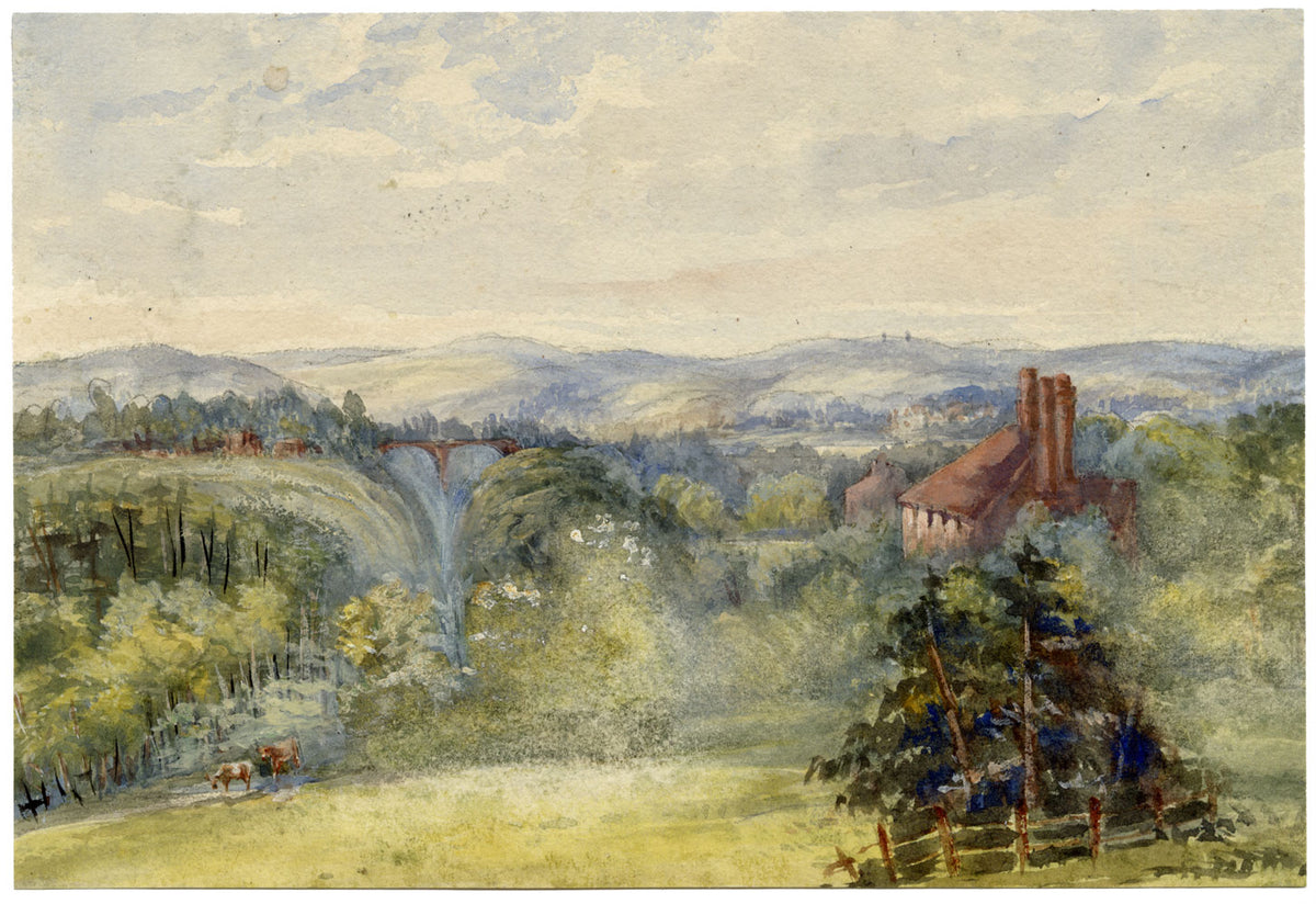 Anon., Extensive View with High Bridge – c.1870s watercolour painting