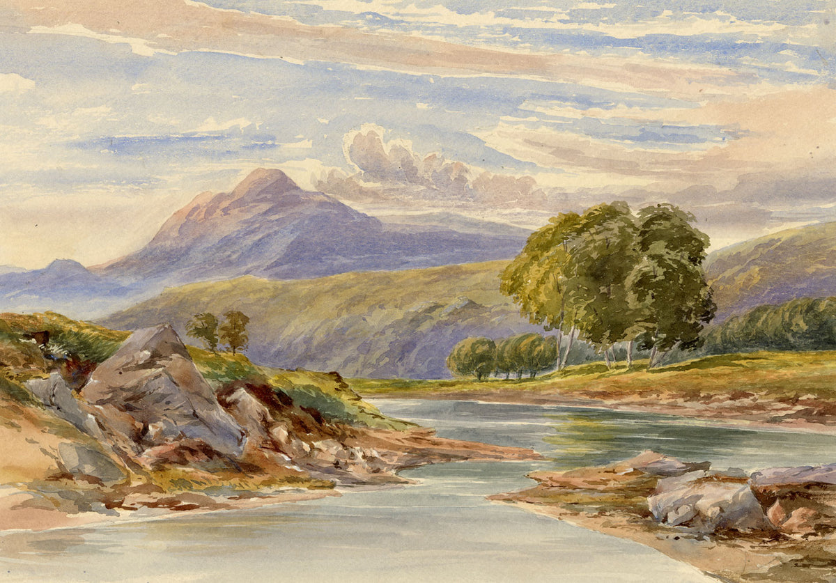 Anon., Mountain River Landscape After William Leighton Leitch – c.1870s watercolour painting