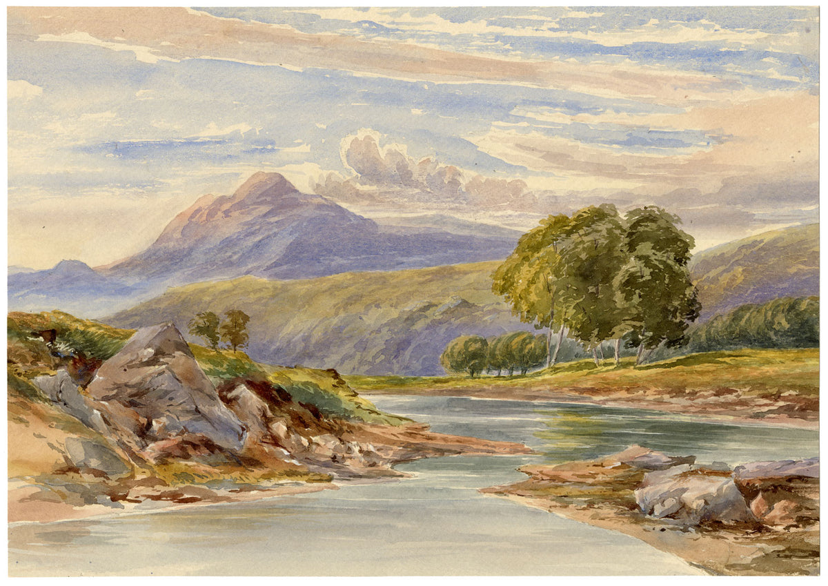 Anon., Mountain River Landscape After William Leighton Leitch – c.1870s watercolour painting