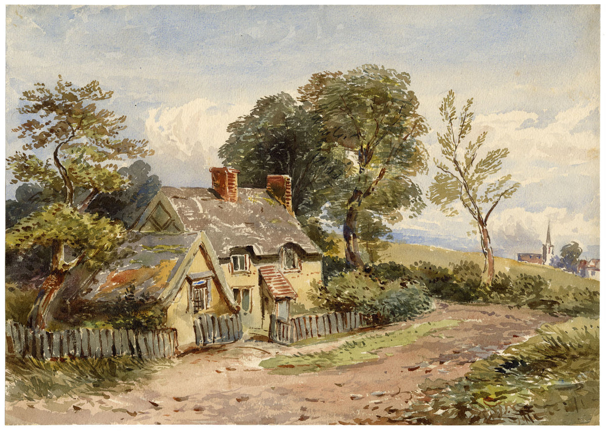 Anon., Rural Cottage After David Cox – c.1870s watercolour painting