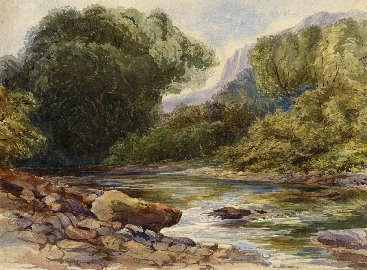 Anon., River Landscape After David Hall McKewan – c.1870s watercolour painting