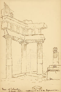 Mary Elizabeth Crawhall, Ruins at Solunto (Soluntum) Gymnasium, near Palermo, Sicily, Italy – 1884 pen & ink drawing