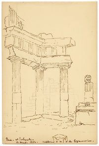 Mary Elizabeth Crawhall, Ruins at Solunto (Soluntum) Gymnasium, near Palermo, Sicily, Italy – 1884 pen & ink drawing