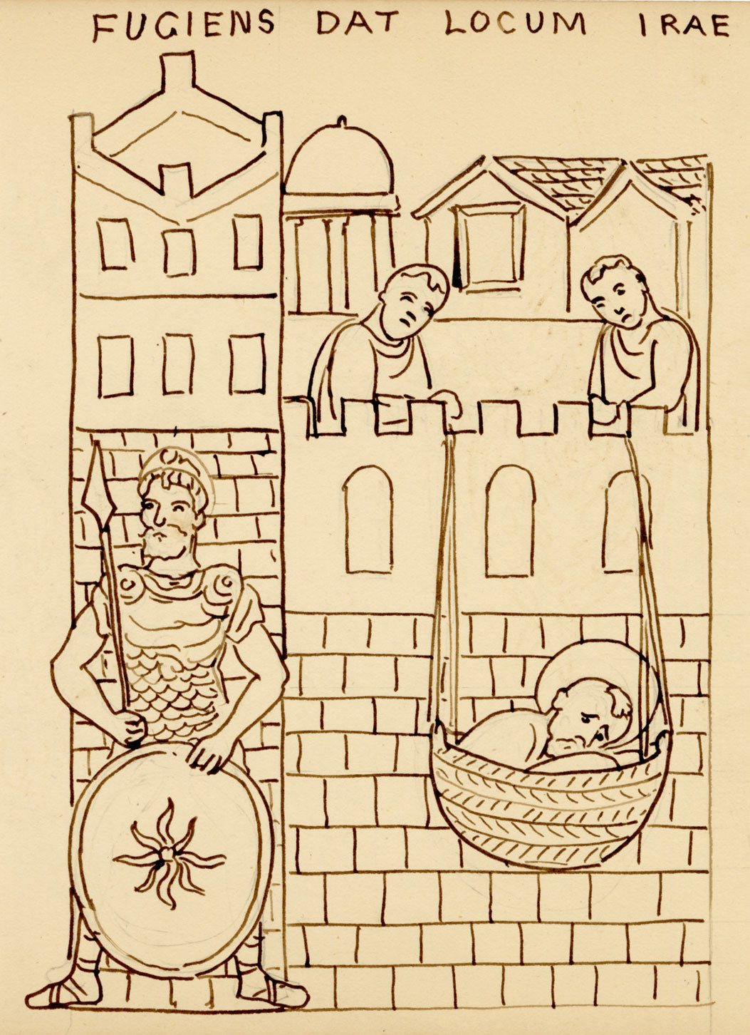 Mary Elizabeth Crawhall, Byzantine Mosaic, Palatine Chapel (Cappella Palatina) Palermo, Sicily, Italy – 1884 pen & ink drawing