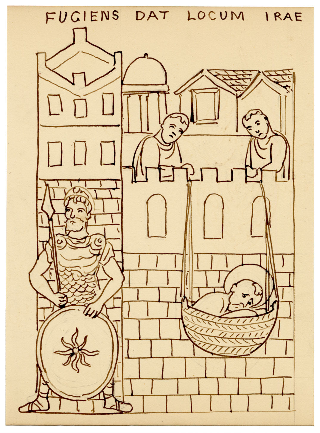 Mary Elizabeth Crawhall, Byzantine Mosaic, Palatine Chapel (Cappella Palatina) Palermo, Sicily, Italy – 1884 pen & ink drawing