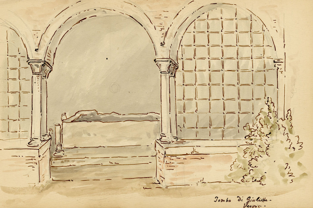 Mary Elizabeth Crawhall, Juliet's Tomb (Tomba di Giulietta), Verona, Italy – 1887 watercolour painting