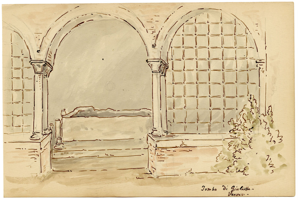 Mary Elizabeth Crawhall, Juliet's Tomb (Tomba di Giulietta), Verona, Italy – 1887 watercolour painting