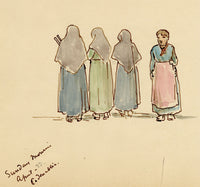 Mary Elizabeth Crawhall, Women in Lombardy Dress, Cadenabbia, Italy – 1888 watercolour painting