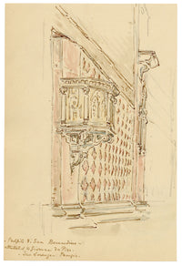 Mary Elizabeth Crawhall, Renaissance Pulpit, Oratory of San Bernardino, Perugia, Italy – 1889 watercolour painting