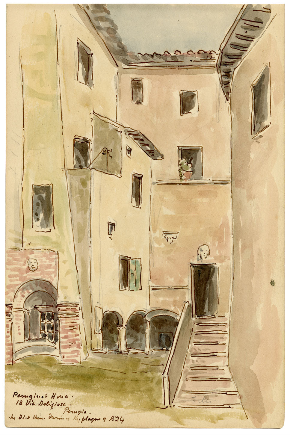 Mary Elizabeth Crawhall, Perugino's House, 18 Via Deliziosa, Perugia, Italy – 1889 watercolour painting