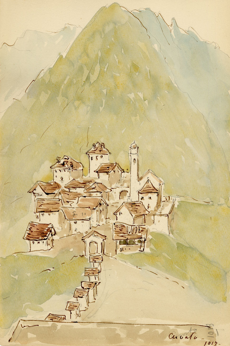 Mary Elizabeth Crawhall, Cervatto, Mastallone Valleyi, Piedmont, Italy – 1893 watercolour painting