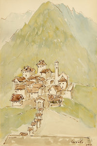 Mary Elizabeth Crawhall, Cervatto, Mastallone Valleyi, Piedmont, Italy – 1893 watercolour painting