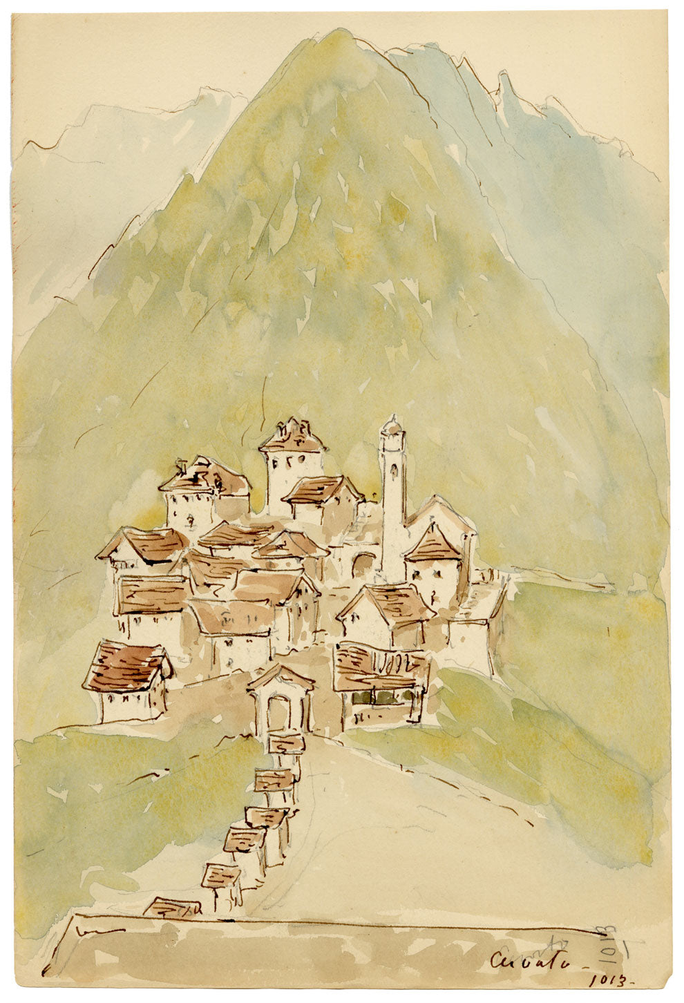 Mary Elizabeth Crawhall, Cervatto, Mastallone Valleyi, Piedmont, Italy – 1893 watercolour painting