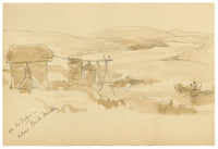 Mary Elizabeth Crawhall, Fishing Boat on Tiber River near Ponte Molle Bridge, Rome, Italy – 1896 watercolour painting