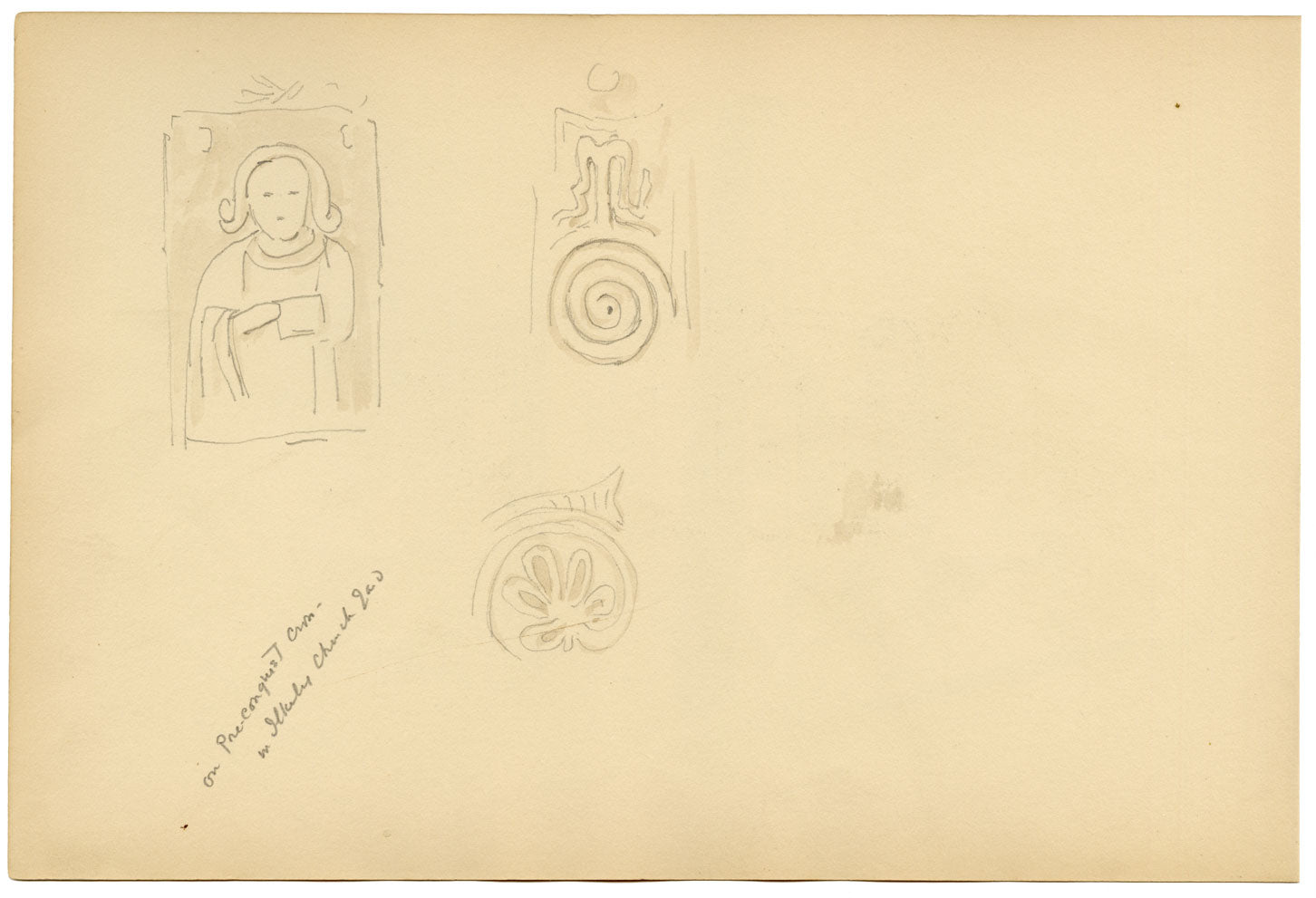 Mary Elizabeth Crawhall, Saxon Cross-Shafts, All Saints' Churchyard, Ilkley, Yorkshire – 1898 watercolour painting