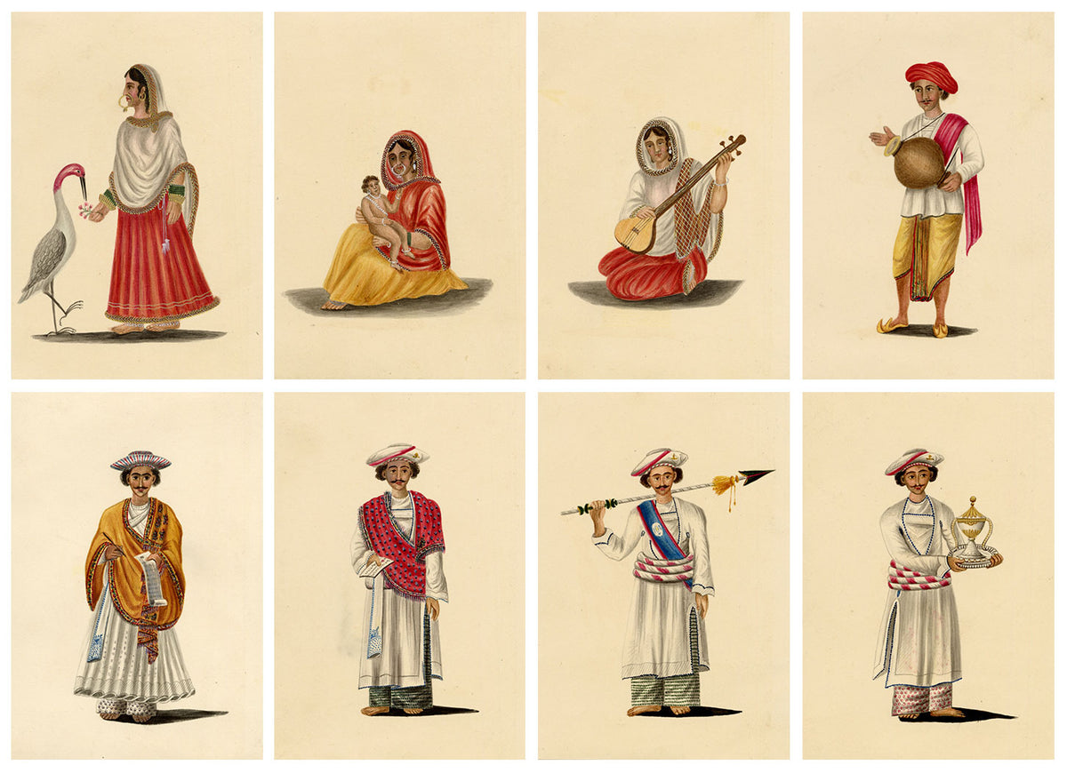 Indian Company School, Set of 8 Trades & Occupations of India – 19th-century watercolour painting