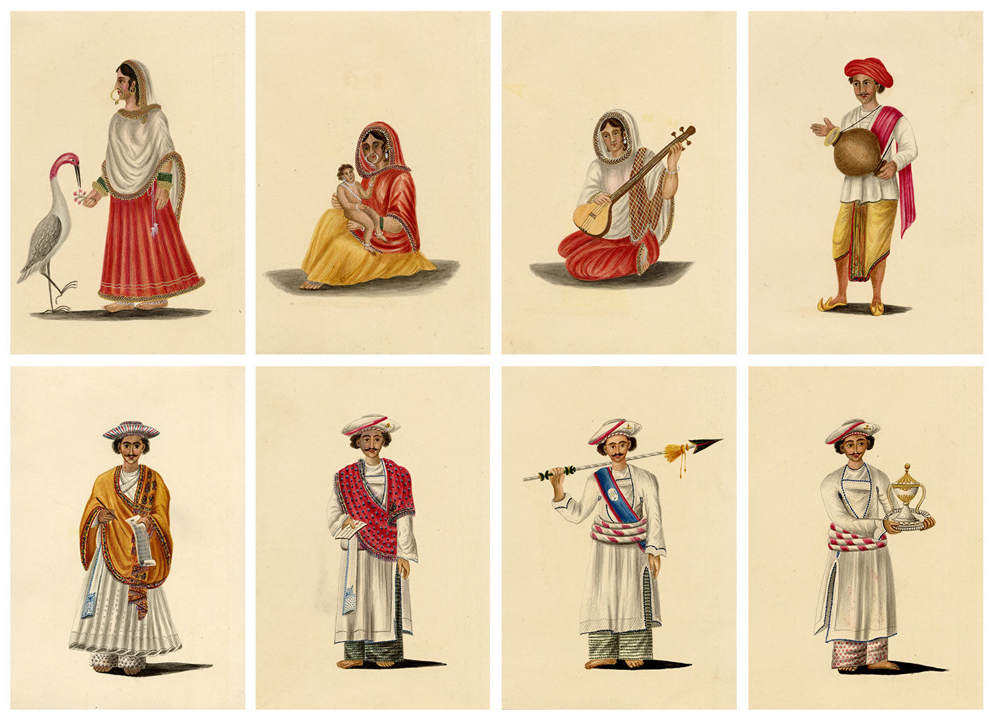Indian Company School, Set of 8 Trades & Occupations of India – 19th-century watercolour painting