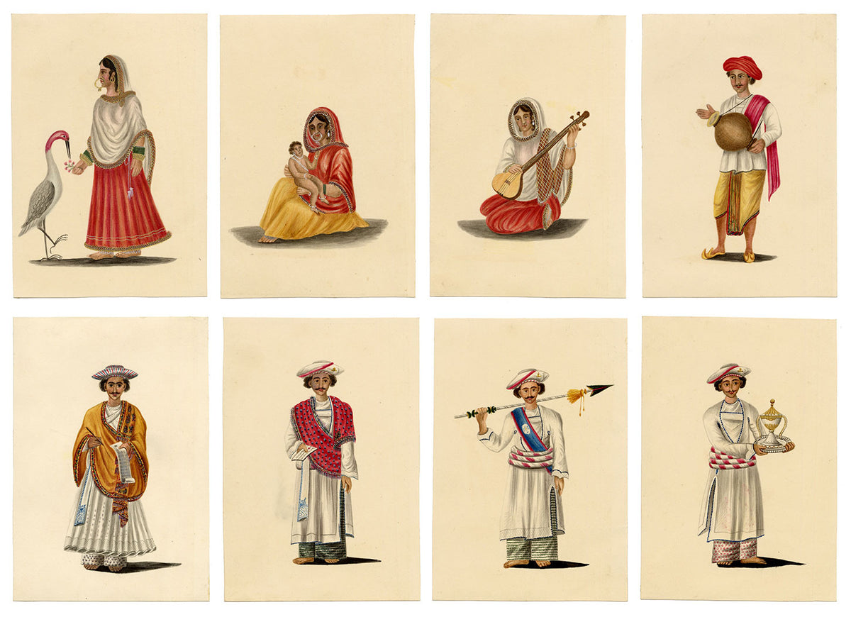Indian Company School, Set of 8 Trades & Occupations of India – 19th-century watercolour painting