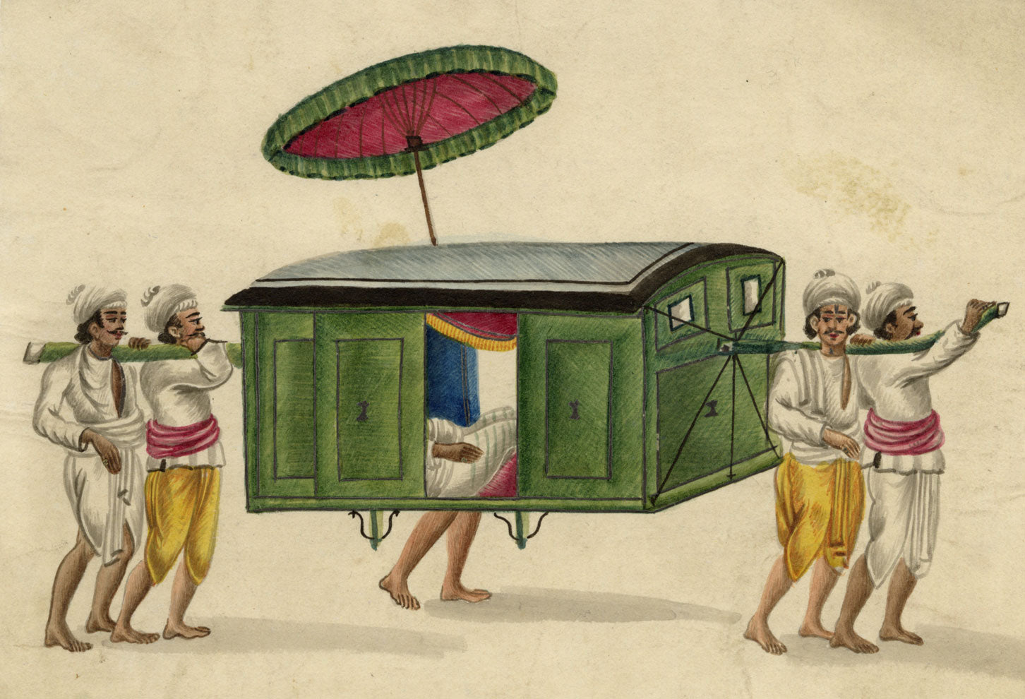 Indian Company School, Palanquin Carried by Four Bearers – Early 19th-century watercolour painting