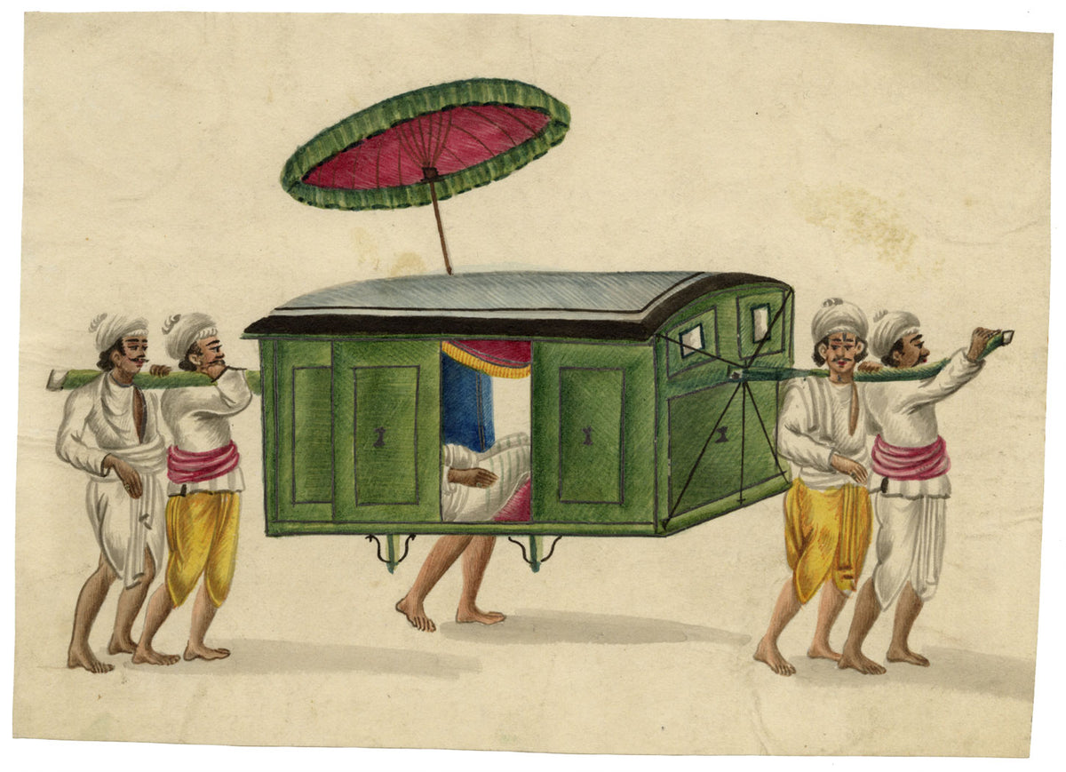 Indian Company School, Palanquin Carried by Four Bearers – Early 19th-century watercolour painting