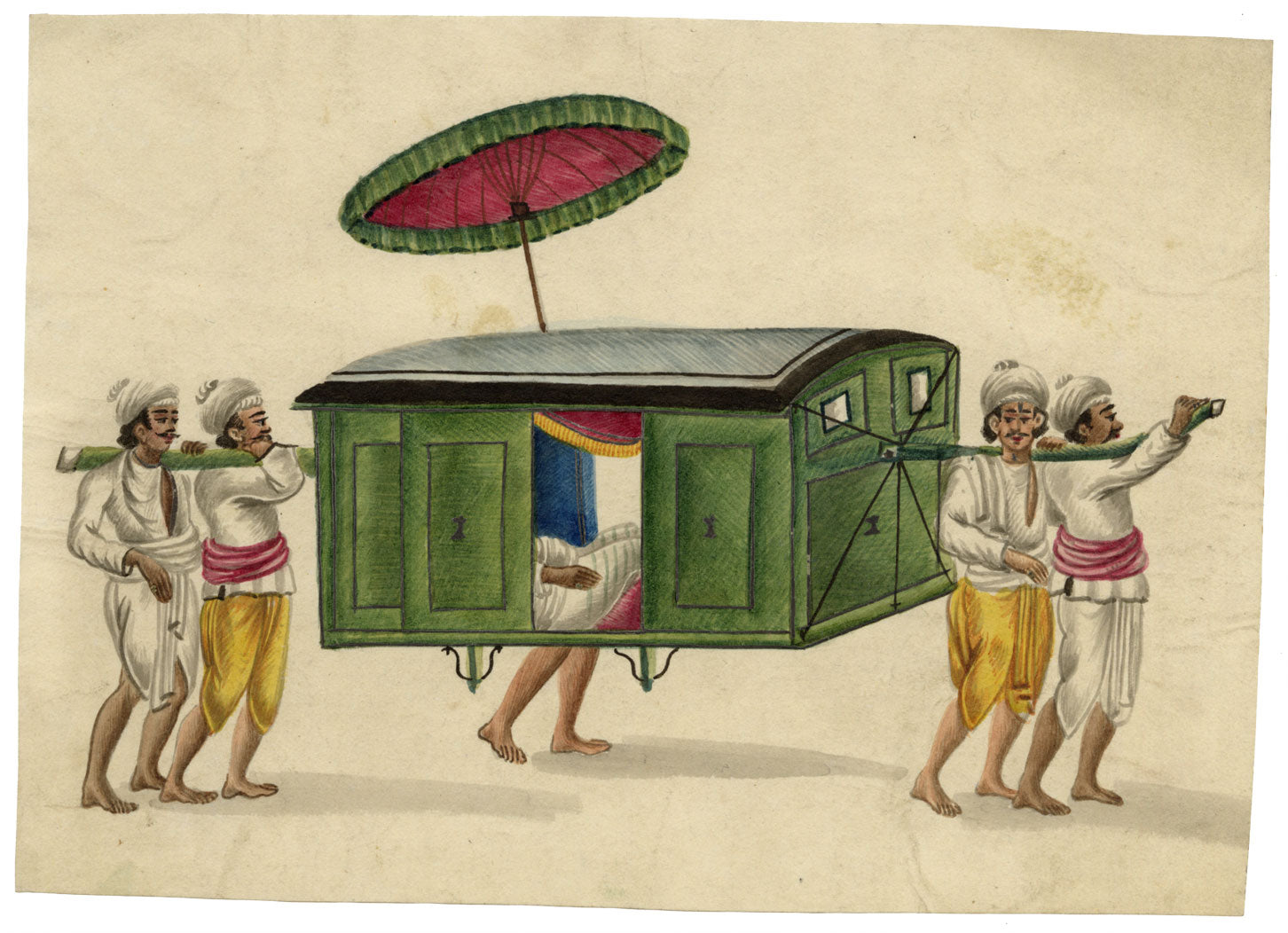 Indian Company School, Palanquin Carried by Four Bearers – Early 19th-century watercolour painting