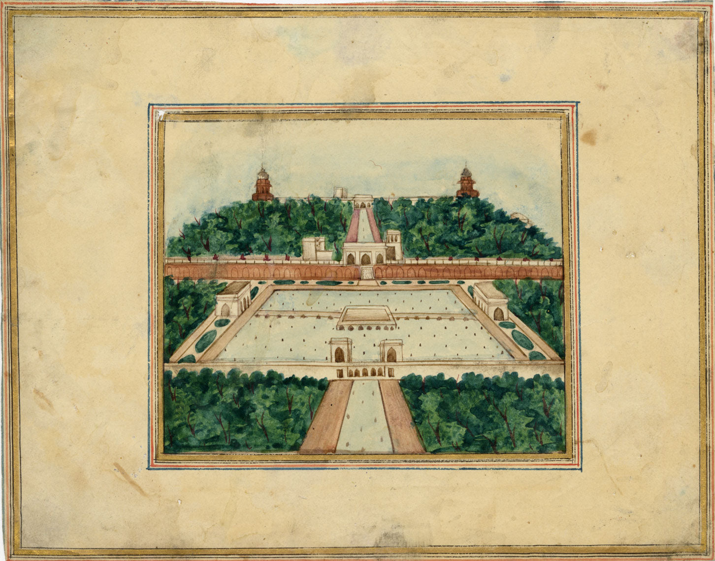 Punjab School, Shalimar Gardens, Lahore, Punjab – Early 19th-century watercolour painting