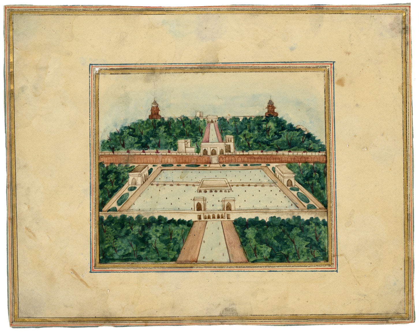 Punjab School, Shalimar Gardens, Lahore, Punjab – Early 19th-century watercolour painting