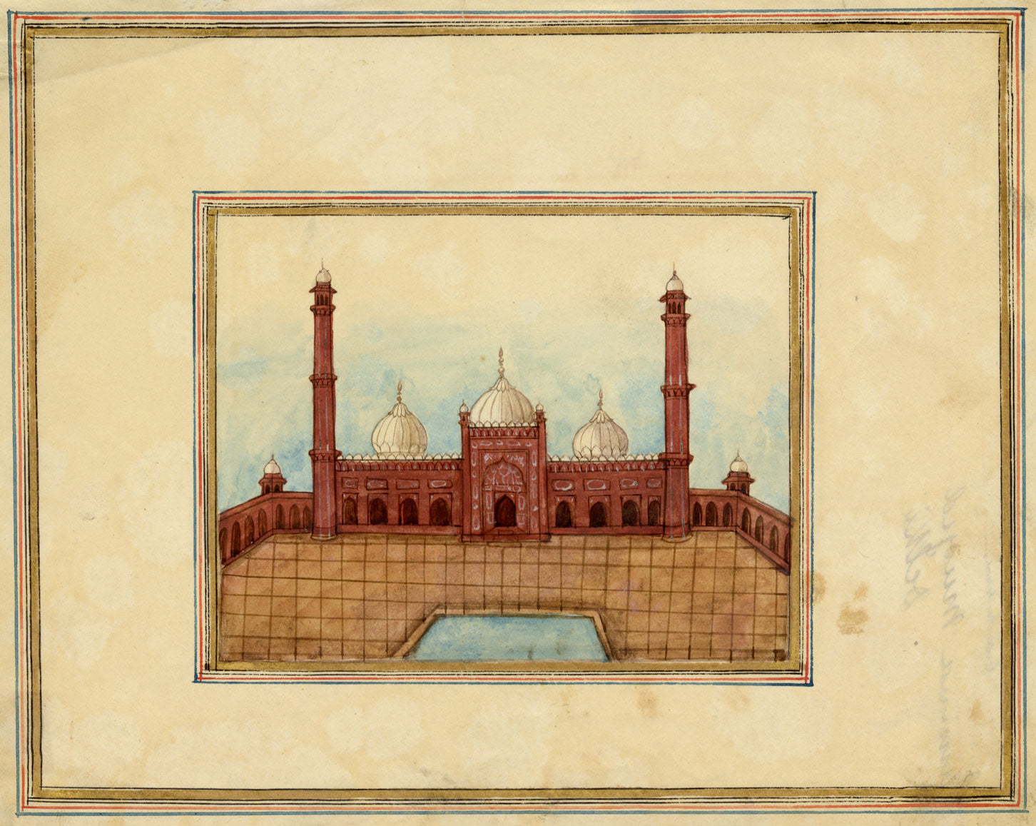 Punjab School, Badshahi Mosque, Lahore, Punjab – Early 19th-century watercolour painting
