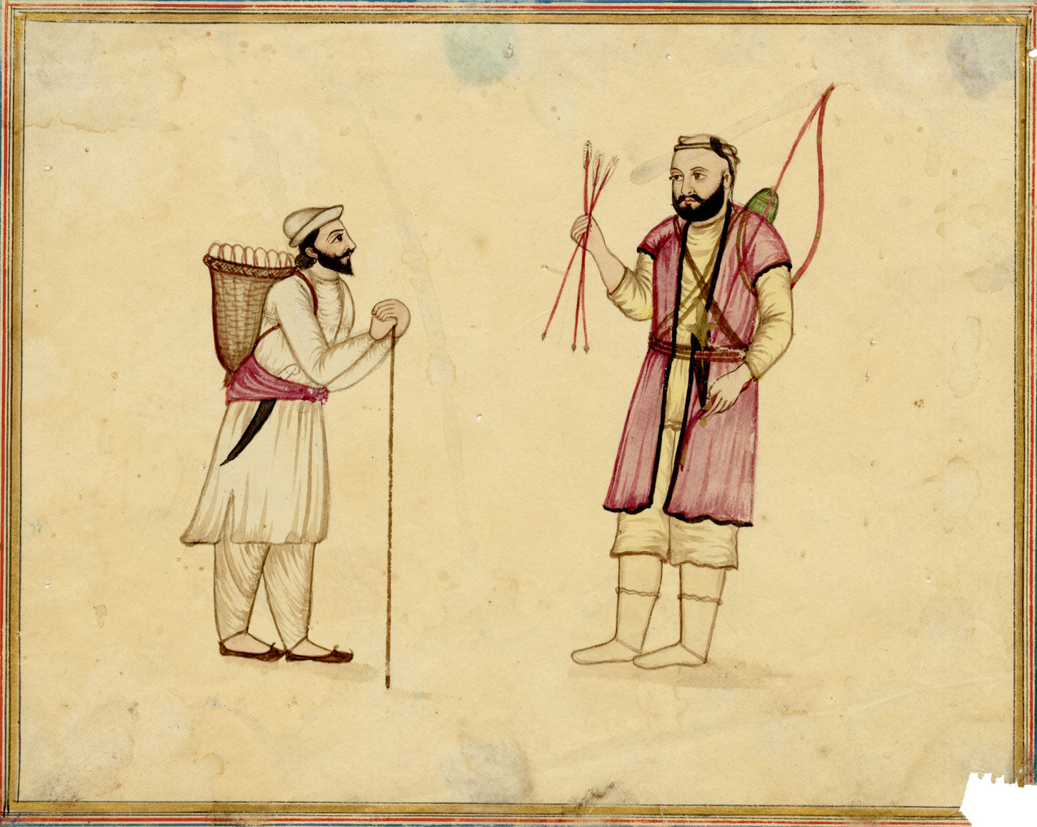 Punjab School, A Mountain Traveller & Hunter Archer – Early 19th-century watercolour painting