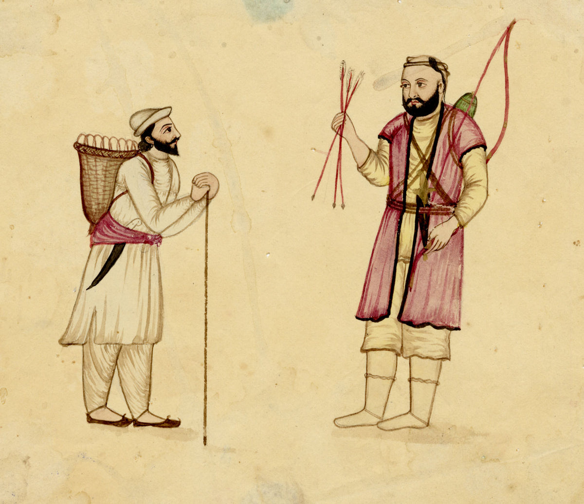 Punjab School, A Mountain Traveller & Hunter Archer – Early 19th-century watercolour painting