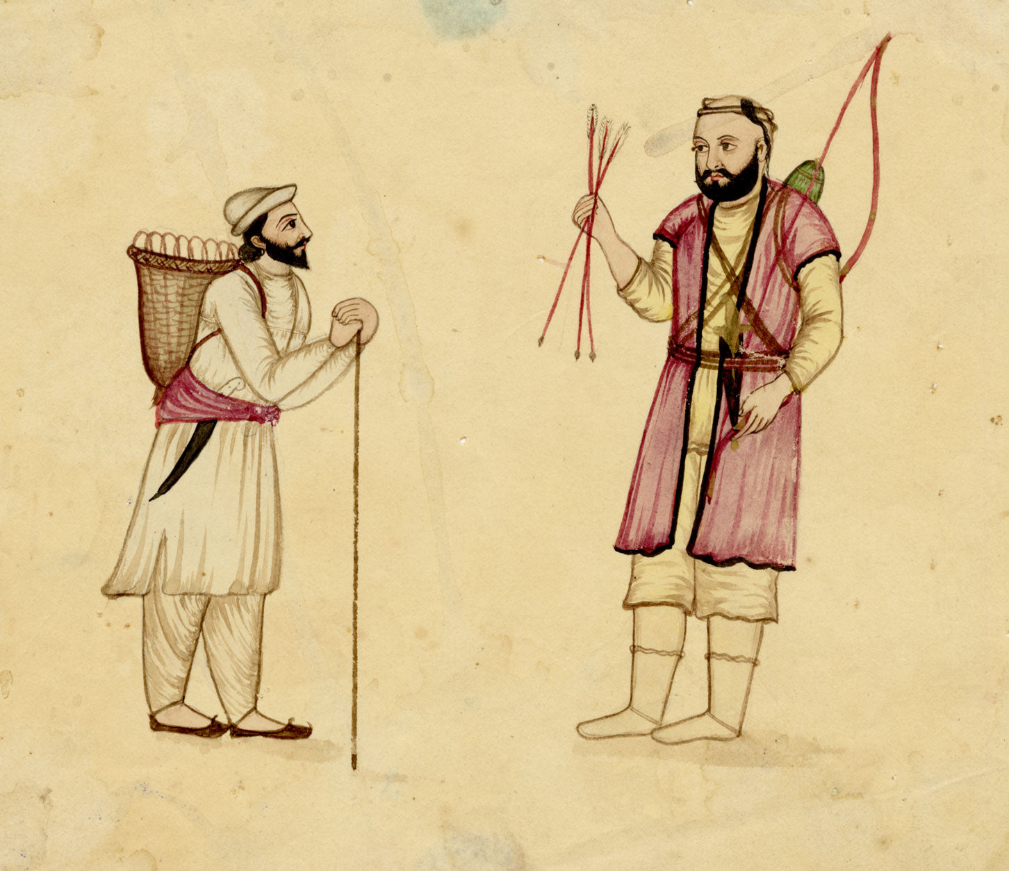 Punjab School, A Mountain Traveller & Hunter Archer – Early 19th-century watercolour painting