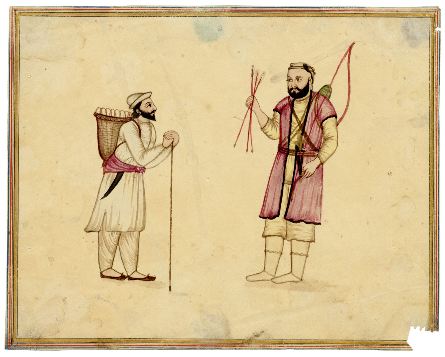 Punjab School, A Mountain Traveller & Hunter Archer – Early 19th-century watercolour painting