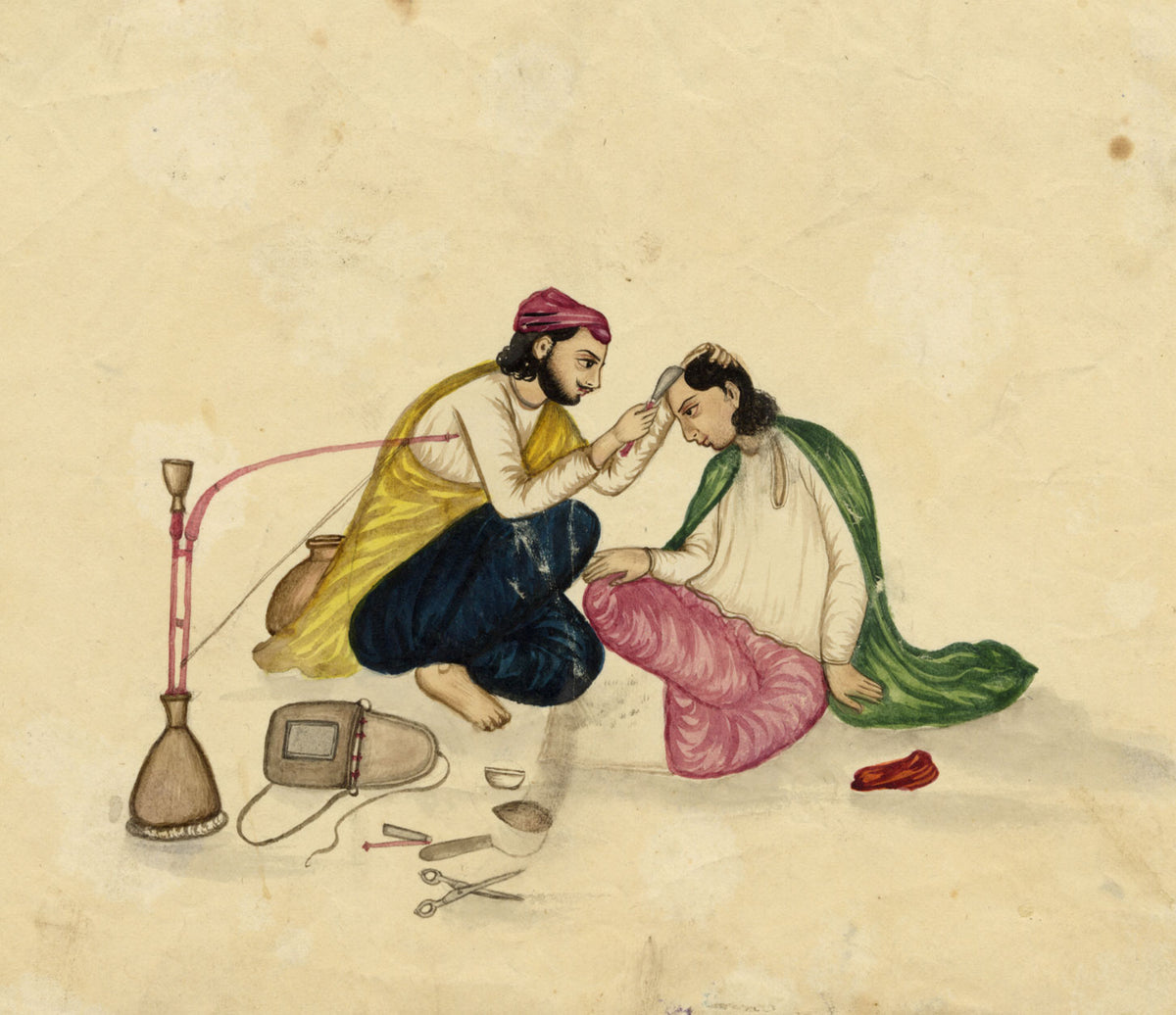 Punjab School, A Barber – Early 19th-century watercolour painting