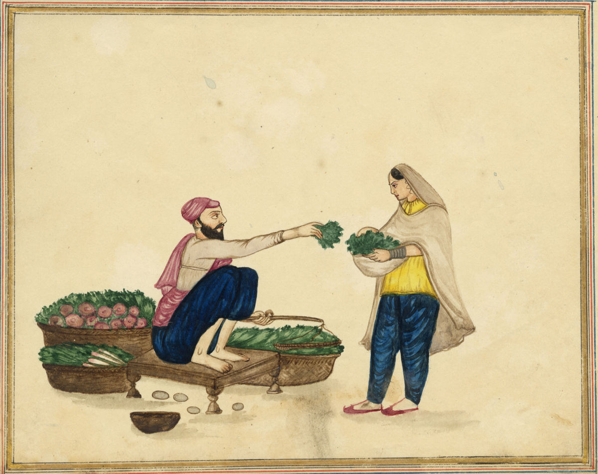 Punjab School, A Vegetable Seller; Vendor of Greens – Early 19th-century watercolour painting