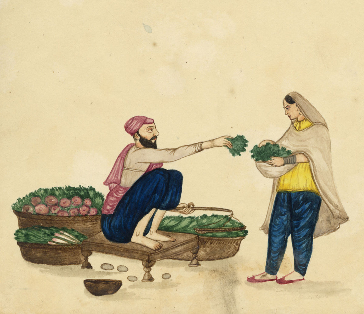 Punjab School, A Vegetable Seller; Vendor of Greens – Early 19th-century watercolour painting