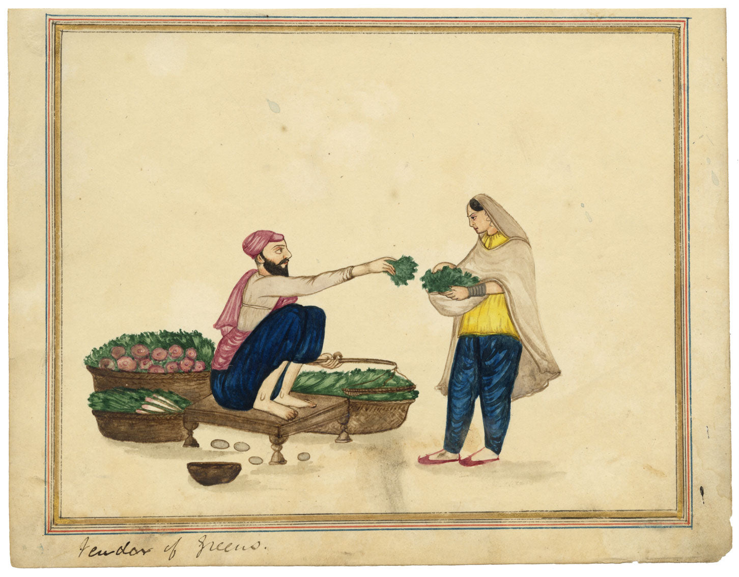 Punjab School, A Vegetable Seller; Vendor of Greens – Early 19th-century watercolour painting