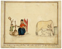 Punjab School, A Women Churning Butter with Child & Cows – Early 19th-century watercolour painting