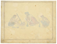 Punjab School, Pounding Tobacco & Men Smoking – Early 19th-century watercolour painting