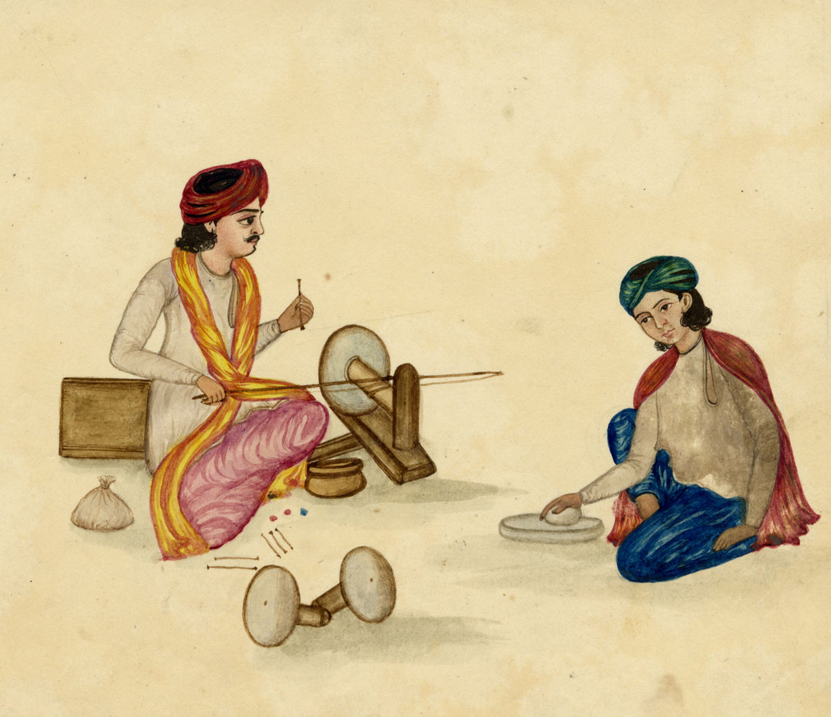 Punjab School, A Lapidary Cutting Precious Stones – Early 19th-century watercolour painting