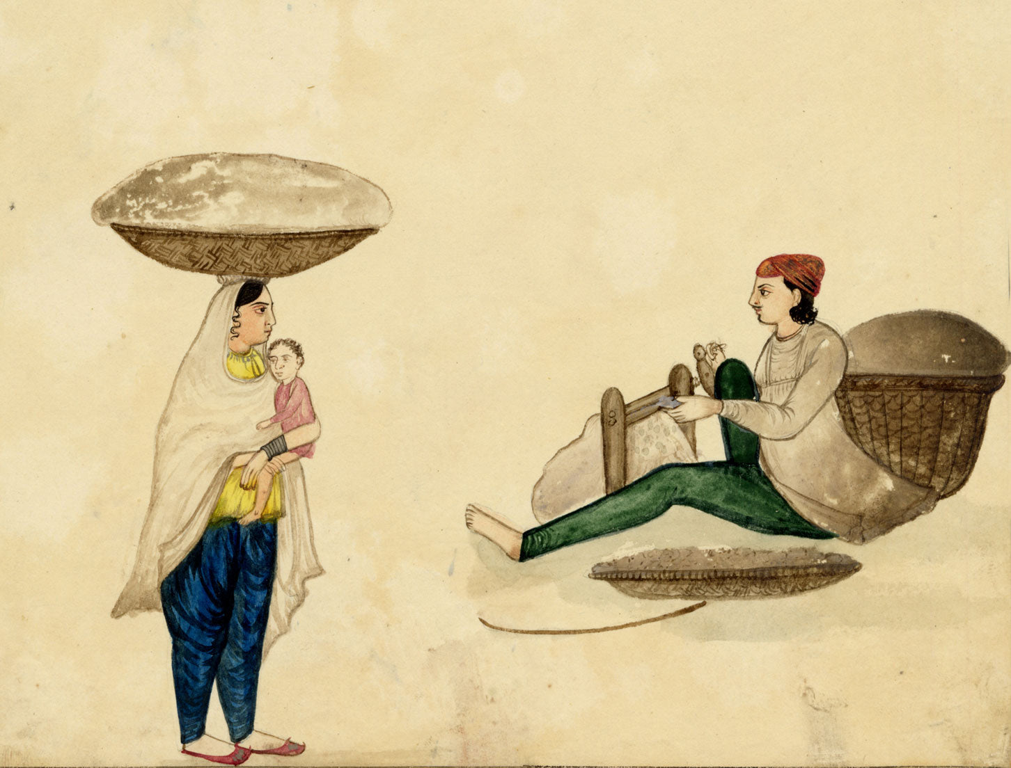 Punjab School, A Cotton Spinner – Early 19th-century watercolour painting