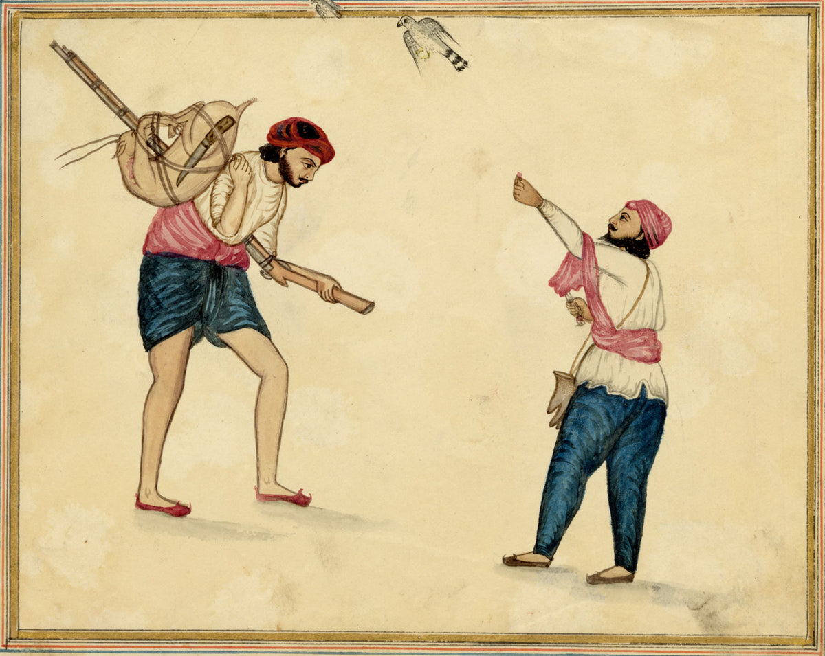 Punjab School, Two Hunter Sportsmen – Early 19th-century watercolour painting