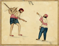 Punjab School, Two Hunter Sportsmen – Early 19th-century watercolour painting