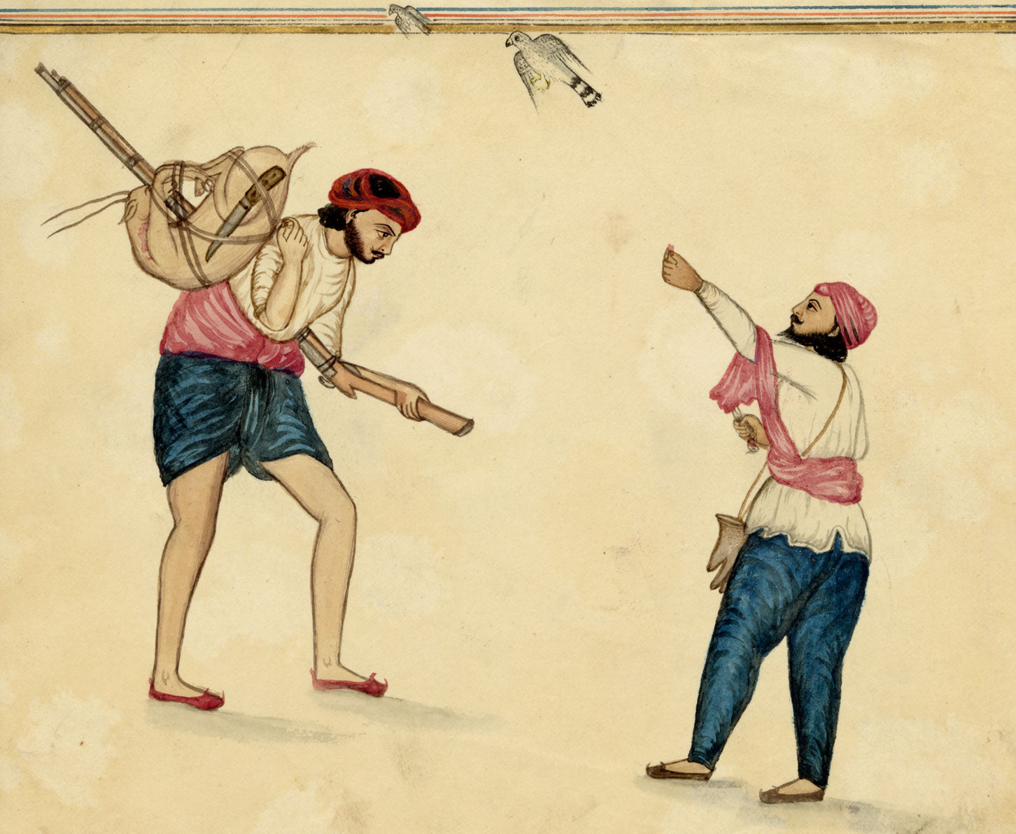 Punjab School, Two Hunter Sportsmen – Early 19th-century watercolour painting