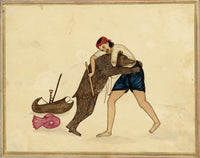 Punjab School, A Man Wrestling a Bear – Early 19th-century watercolour painting