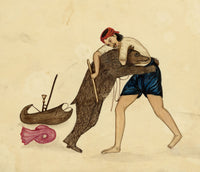 Punjab School, A Man Wrestling a Bear – Early 19th-century watercolour painting