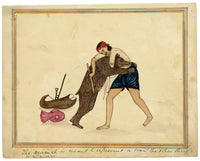 Punjab School, A Man Wrestling a Bear – Early 19th-century watercolour painting