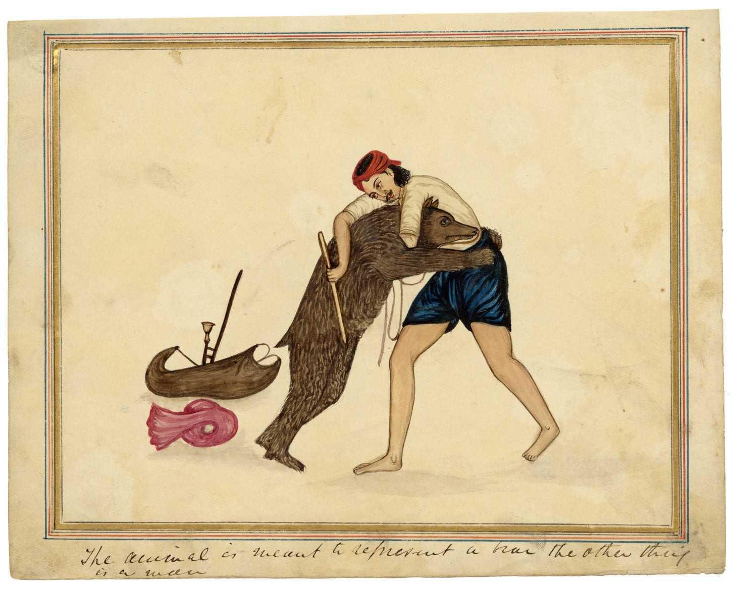 Punjab School, A Man Wrestling a Bear – Early 19th-century watercolour painting