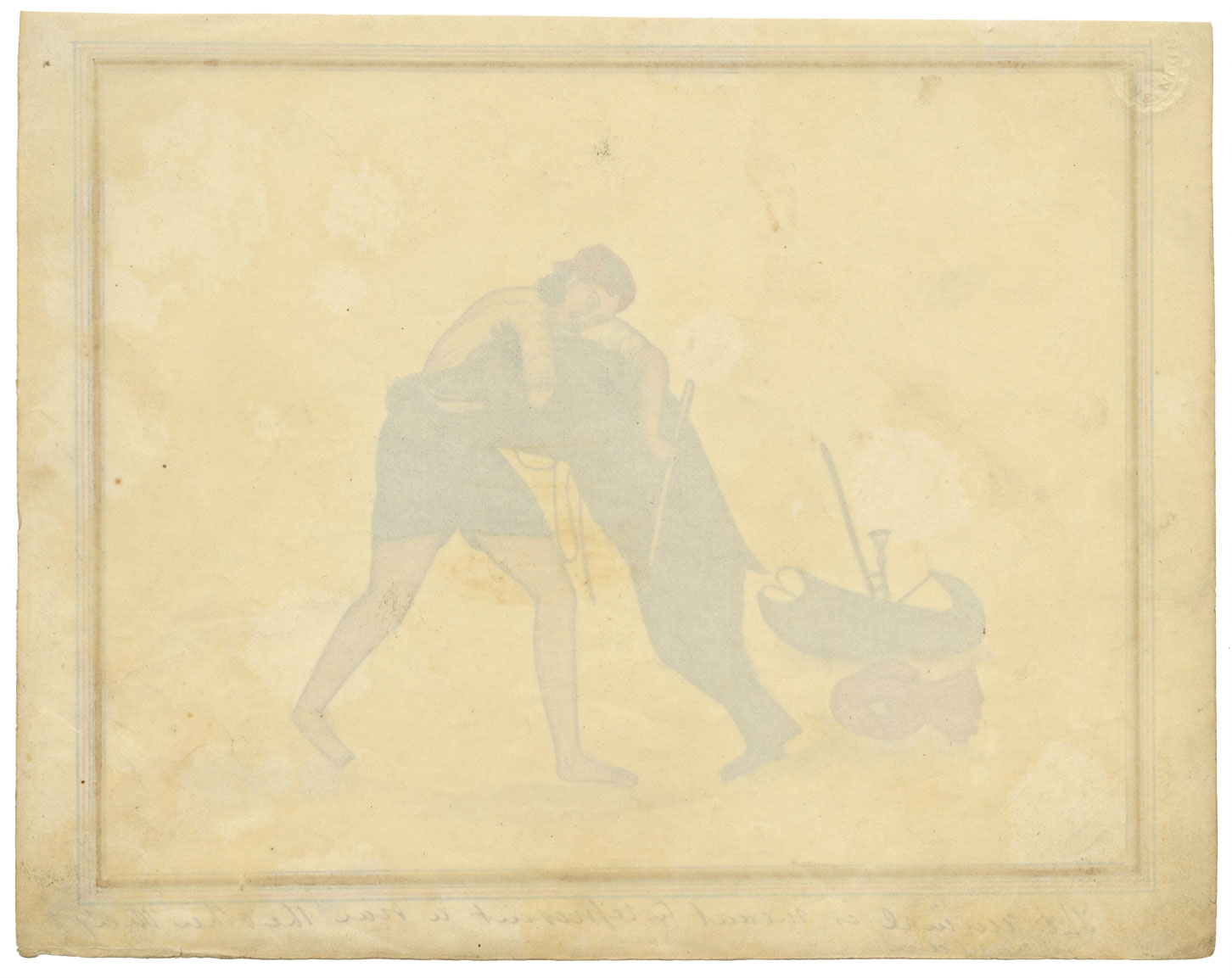 Punjab School, A Man Wrestling a Bear – Early 19th-century watercolour painting