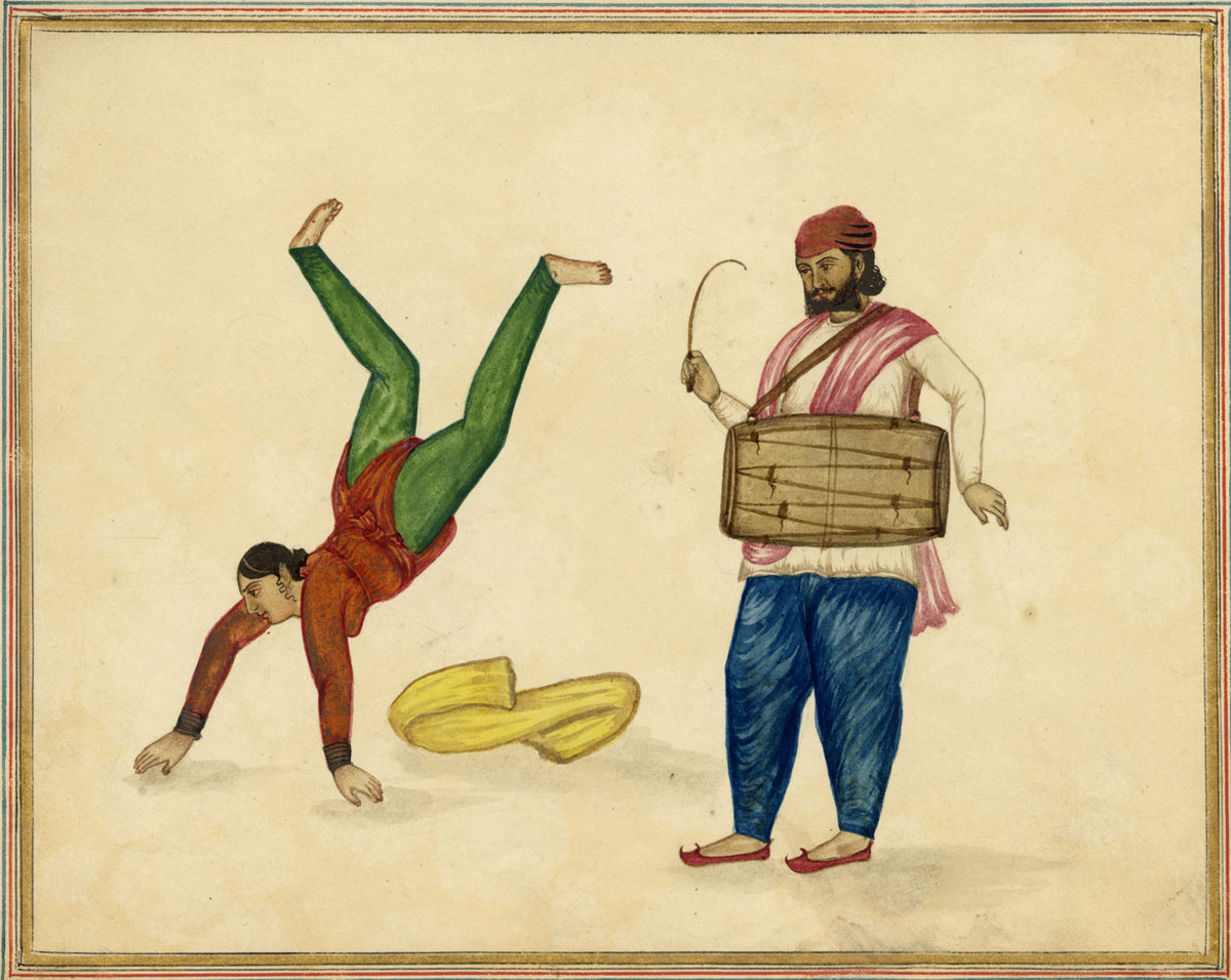 Punjab School, A Female Acrobat & Drummer Musician – Early 19th-century watercolour painting